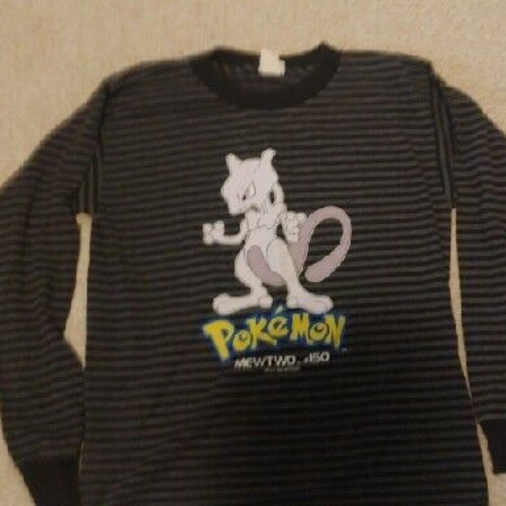 Vintage 90s Pokémon Mewtwo Striped Long Sleeve Shirt Pokemon Official Nintendo